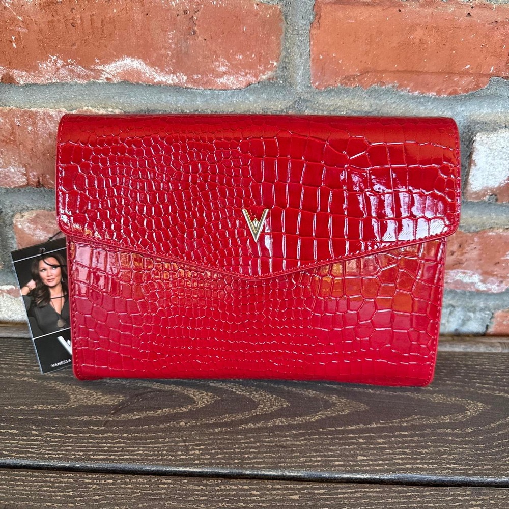 Vanessa Williams Eden Red Faux Crocodile Leather Clutch